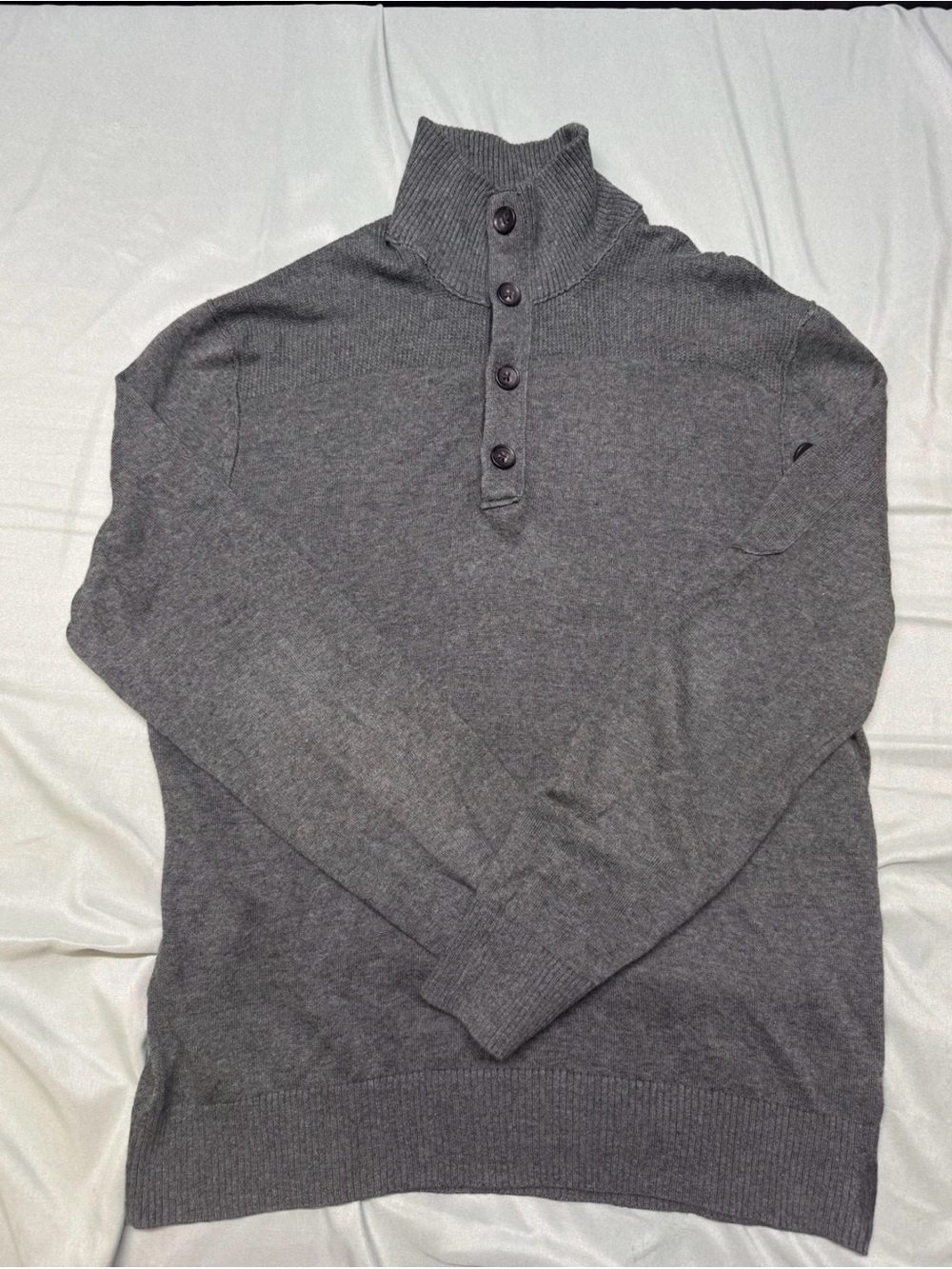 Men's Vintage Banana Republic Gray Button-Neck Sweater Linen and Cotton
